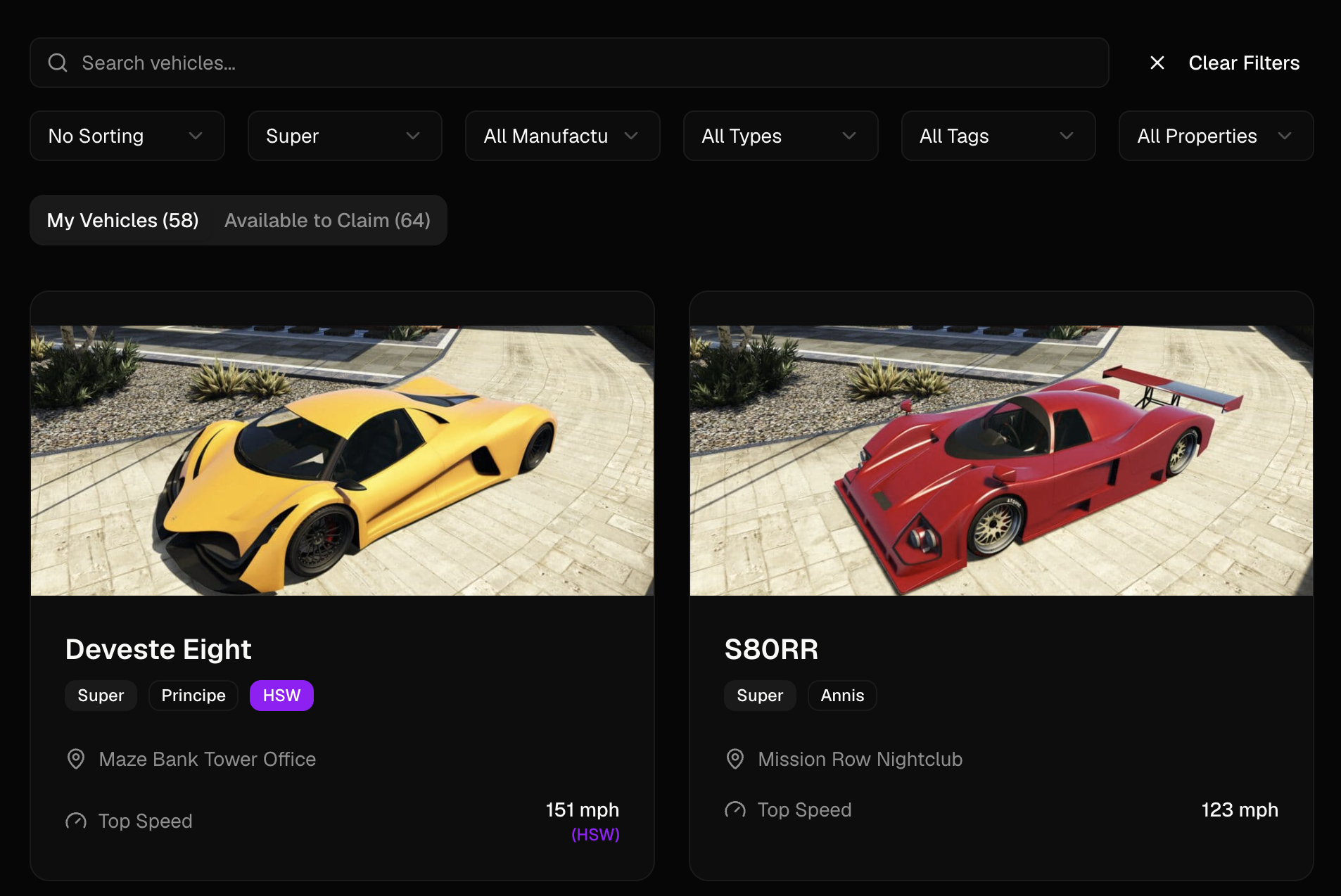 Vehicle management screen